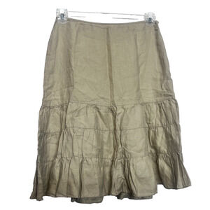 Linen Skirt Womens SZ 6 Tan Cottagecore Beachy Boho St Johns Bay Tiered Peasant